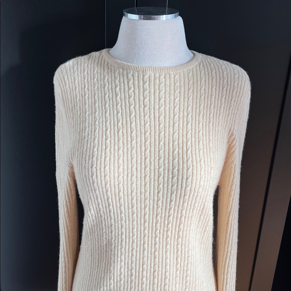 Parchment Cream Cable Knit Gobi Womens Pure New Cashmere Crewneck Sweater size S